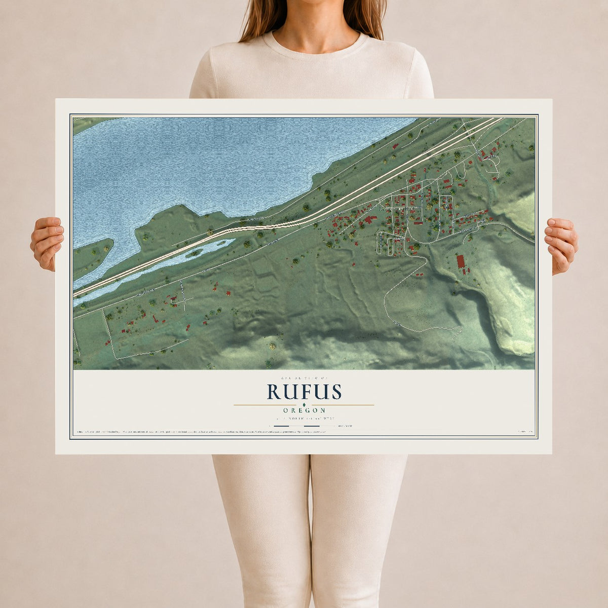 Map of Rufus, Oregon, 24 x 36 inch unframed archival matte print