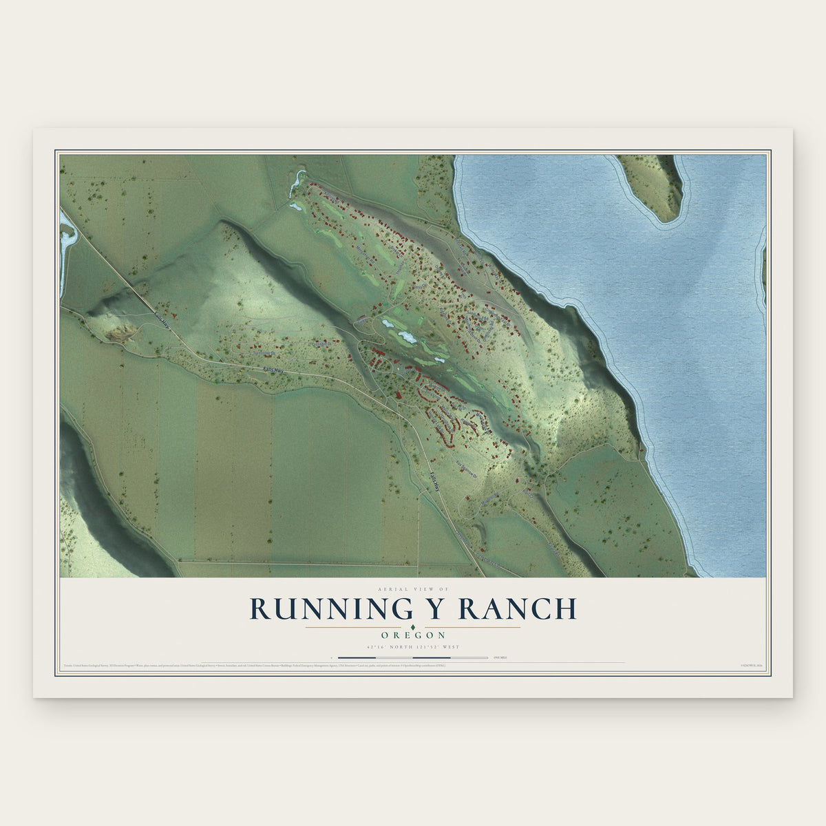 Running Y Ranch, Oregon map print, the full design