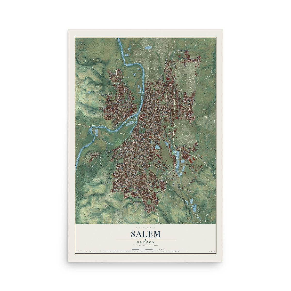 Map of Salem, Oregon, 12 x 18 inch unframed archival matte print