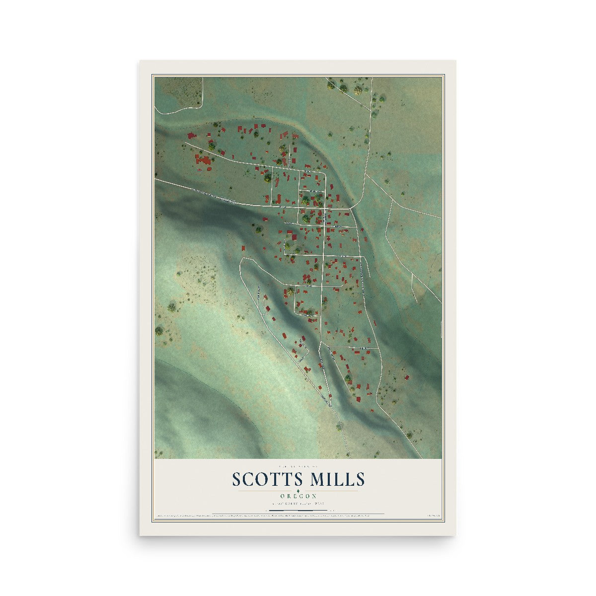 Map of Scotts Mills, Oregon, 12 x 18 inch unframed archival matte print