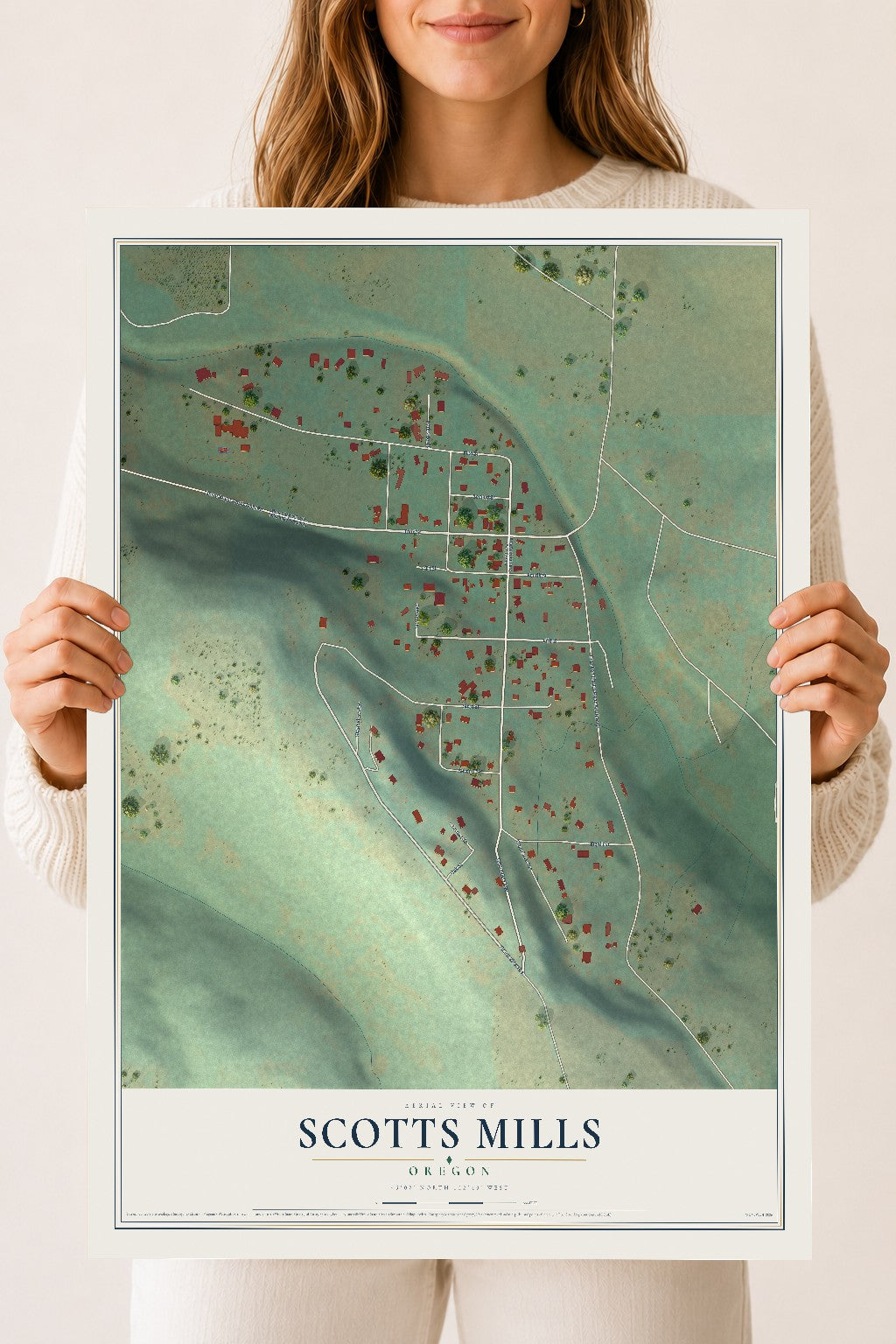 Map of Scotts Mills, Oregon, 18 x 24 inch unframed archival matte print