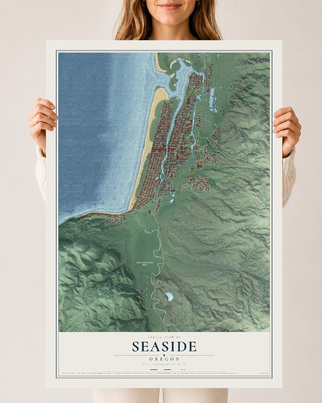 Map of Seaside, Oregon, 24 x 36 inch unframed archival matte print