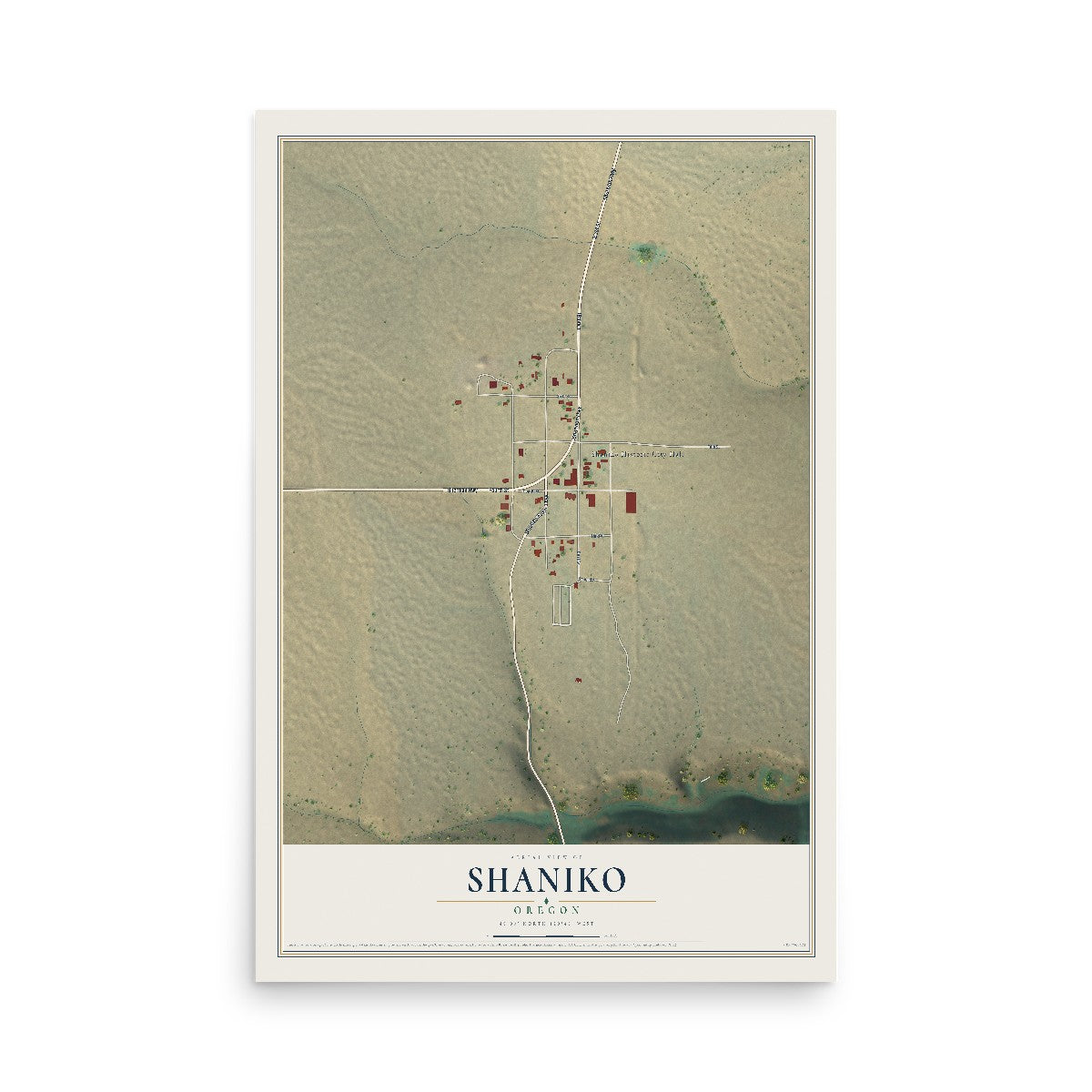 Map of Shaniko, Oregon, 12 x 18 inch unframed archival matte print