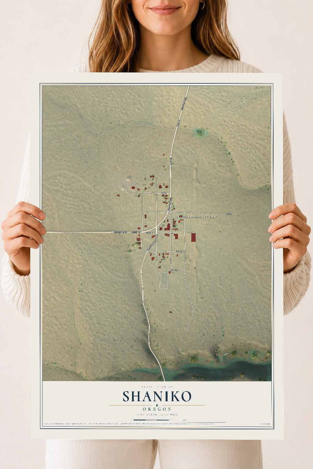Map of Shaniko, Oregon, 18 x 24 inch unframed archival matte print