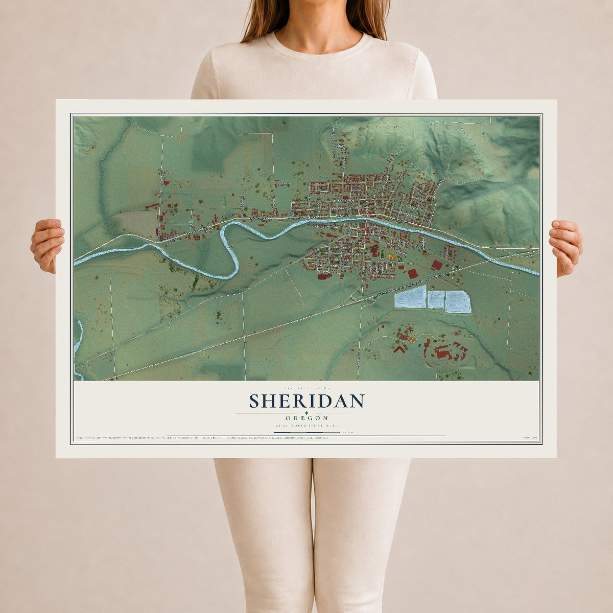Map of Sheridan, Oregon, 24 x 36 inch unframed archival matte print