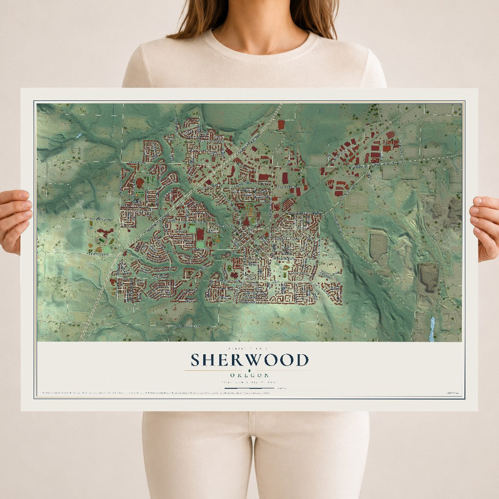 Map of Sherwood, Oregon, 18 x 24 inch unframed archival matte print
