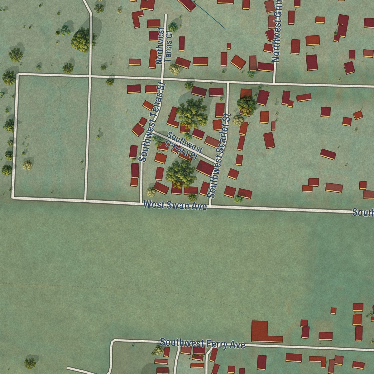 Second close-up of the map of Siletz, Oregon print showing more streets and buildings