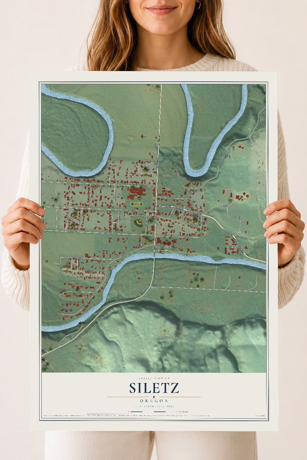Map of Siletz, Oregon, 18 x 24 inch unframed archival matte print