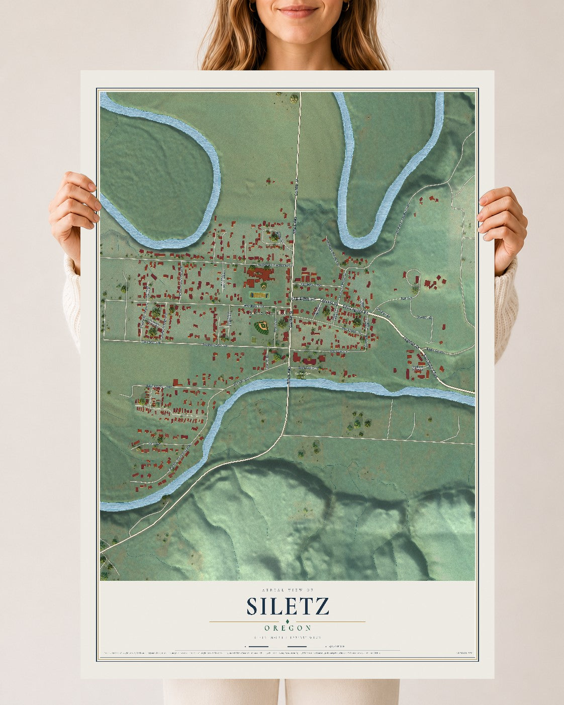Map of Siletz, Oregon, 24 x 36 inch unframed archival matte print