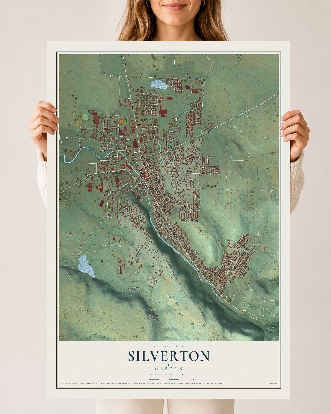Map of Silverton, Oregon, 24 x 36 inch unframed archival matte print