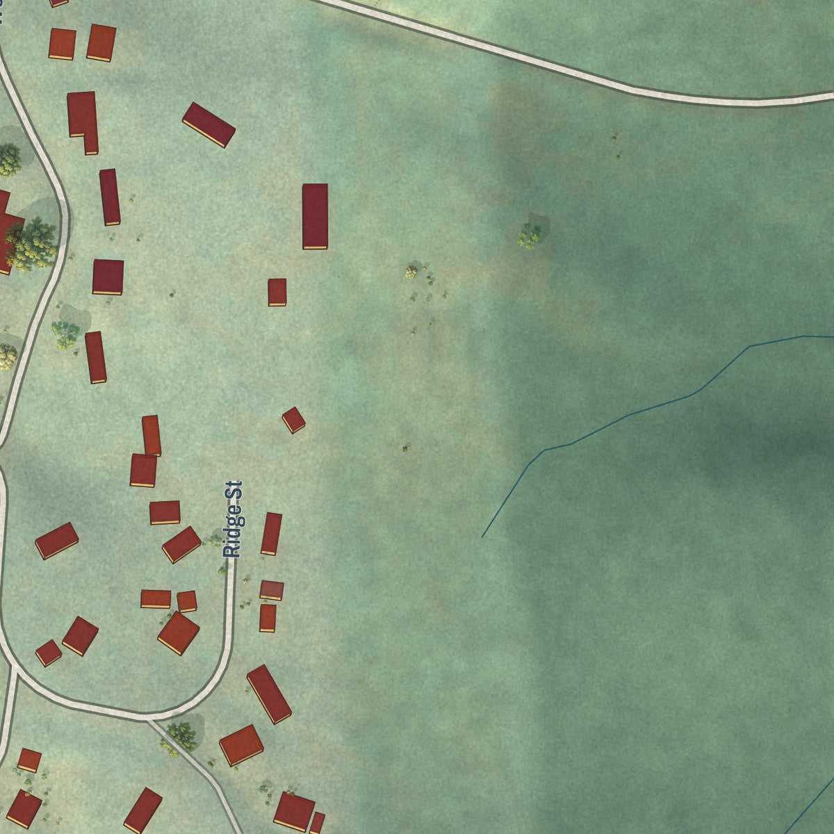 Second close-up of the map of Sodaville, Oregon print showing more streets and buildings
