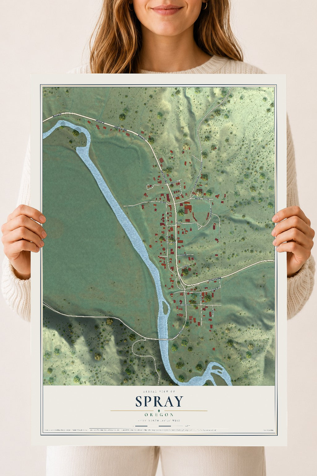 Map of Spray, Oregon, 18 x 24 inch unframed archival matte print