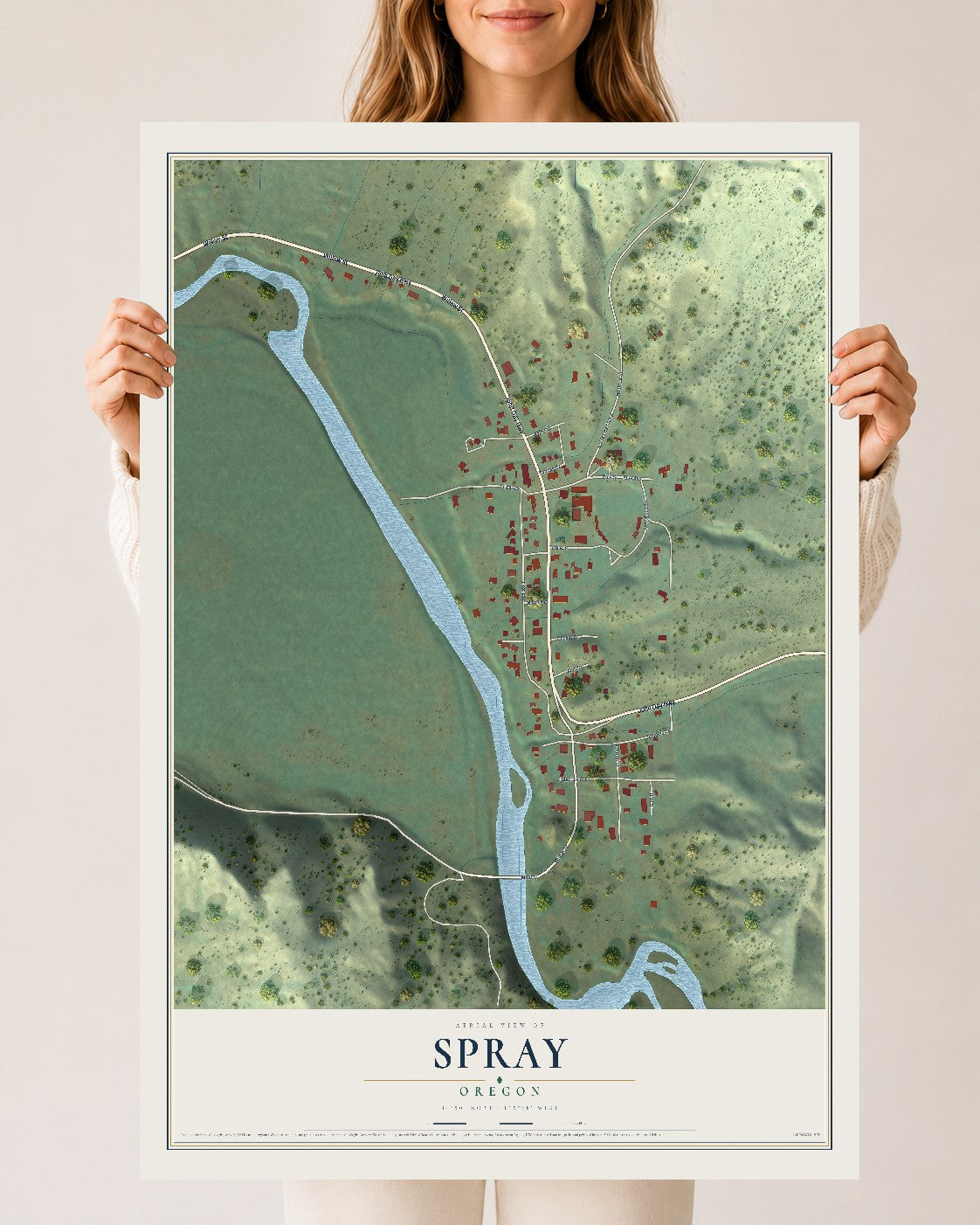 Map of Spray, Oregon, 24 x 36 inch unframed archival matte print