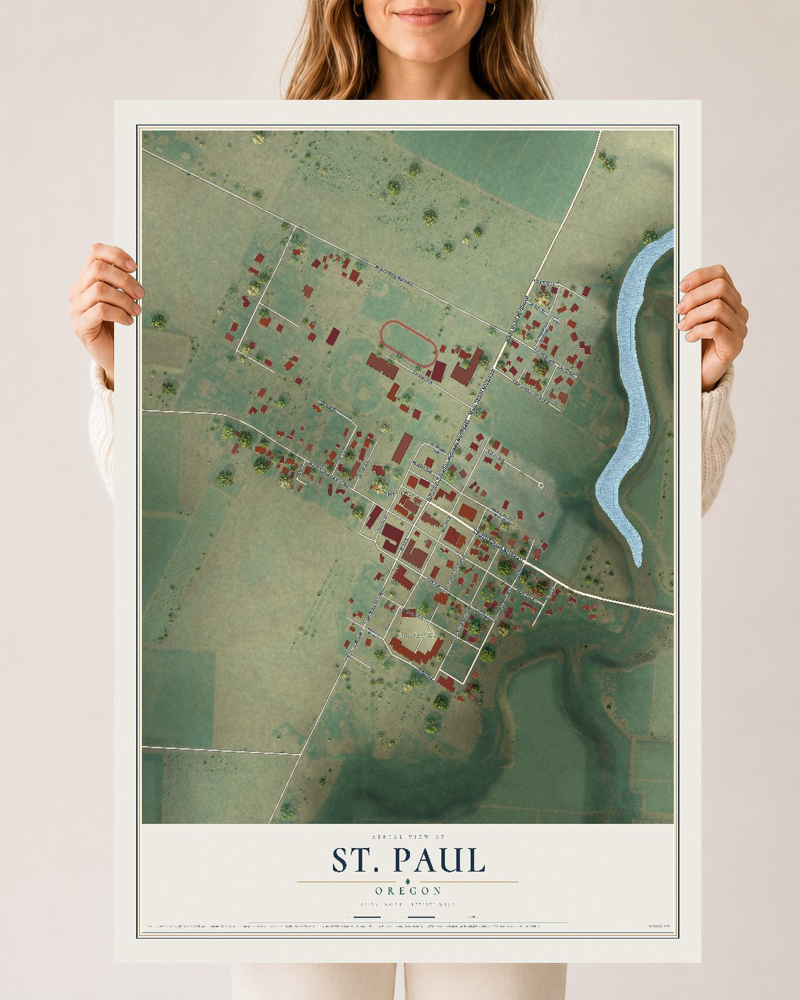 Map of St. Paul, Oregon, 24 x 36 inch unframed archival matte print