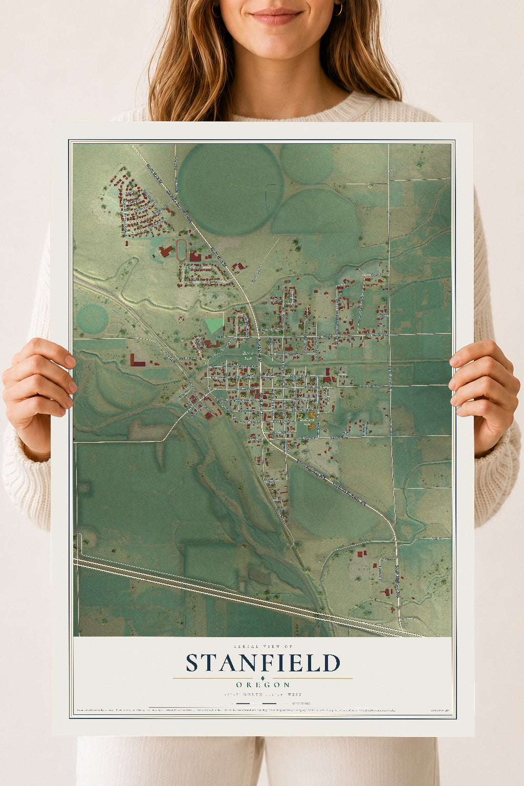Map of Stanfield, Oregon, 18 x 24 inch unframed archival matte print
