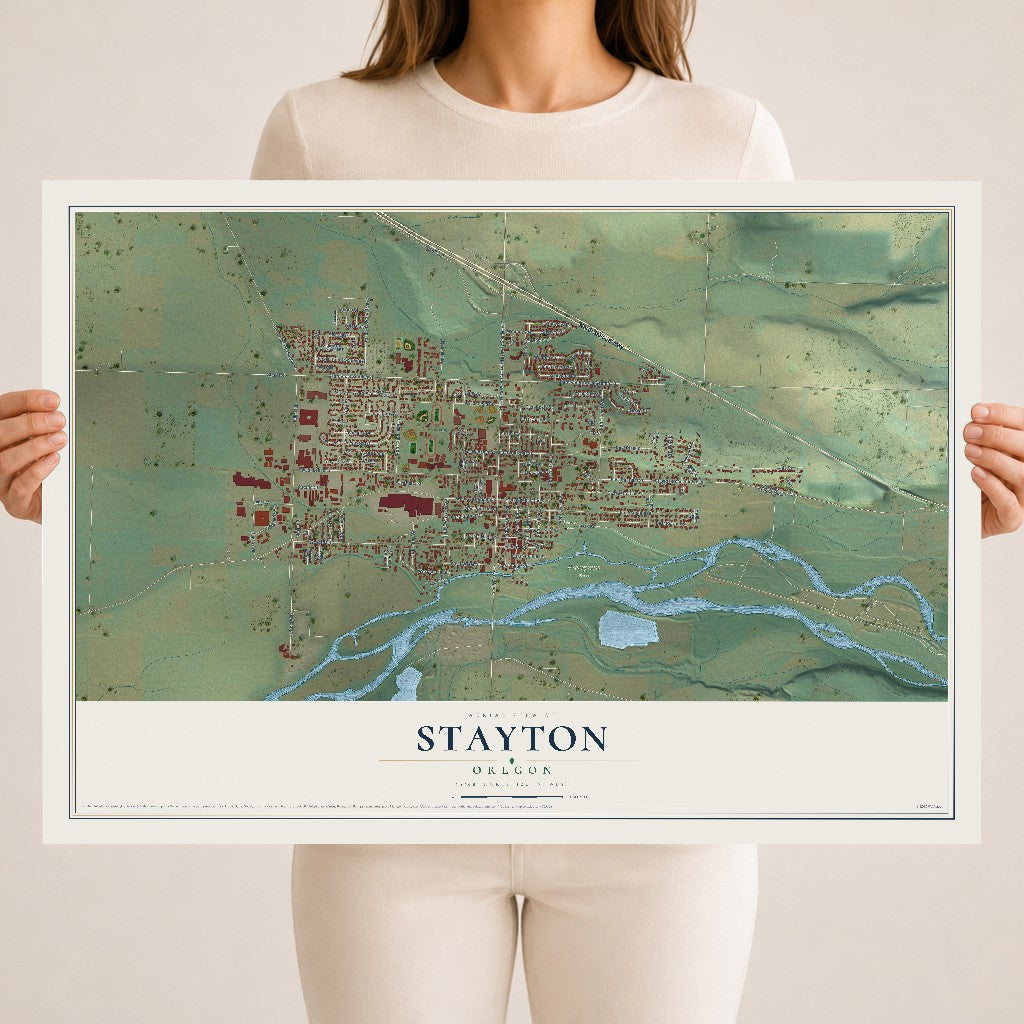 Map of Stayton, Oregon, 18 x 24 inch unframed archival matte print
