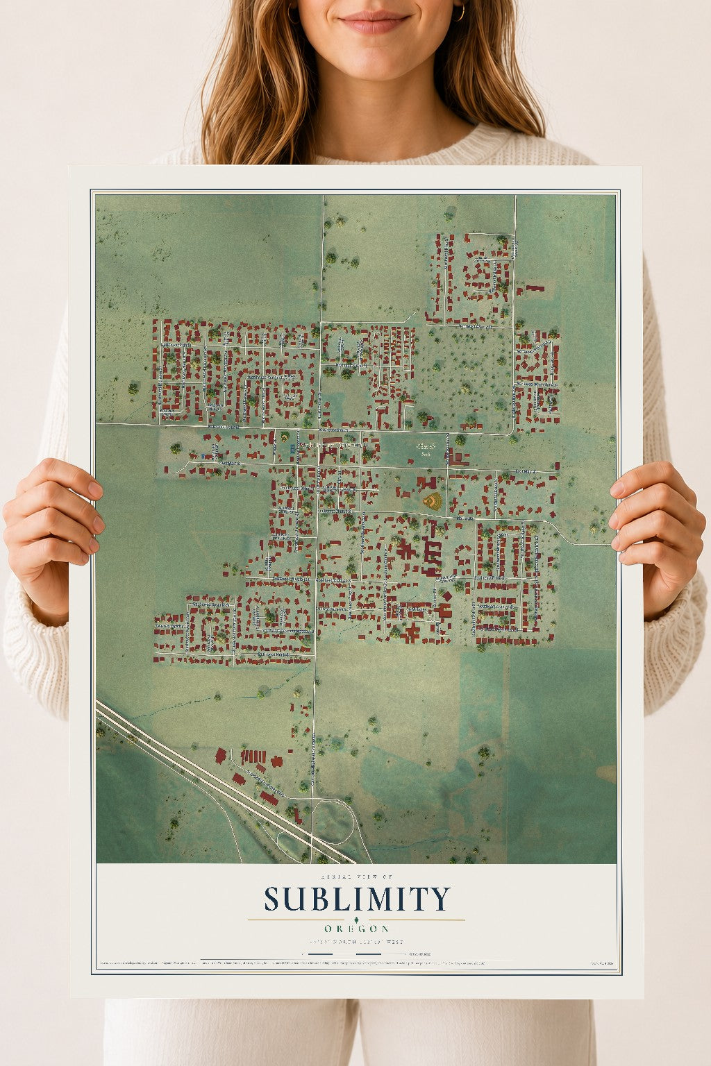 Map of Sublimity, Oregon, 18 x 24 inch unframed archival matte print