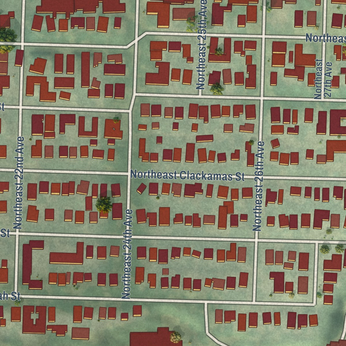 Close-up of the map of Sullivan's Gulch, Oregon print showing street and building detail