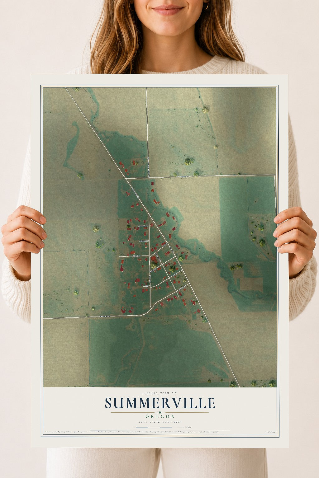 Map of Summerville, Oregon, 18 x 24 inch unframed archival matte print