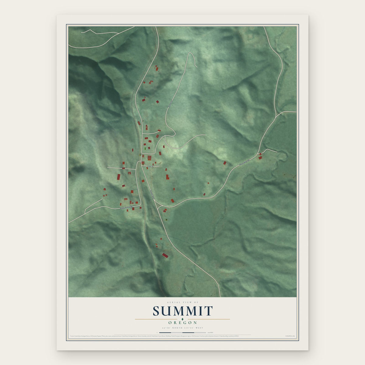 Summit, Oregon map print, the full design