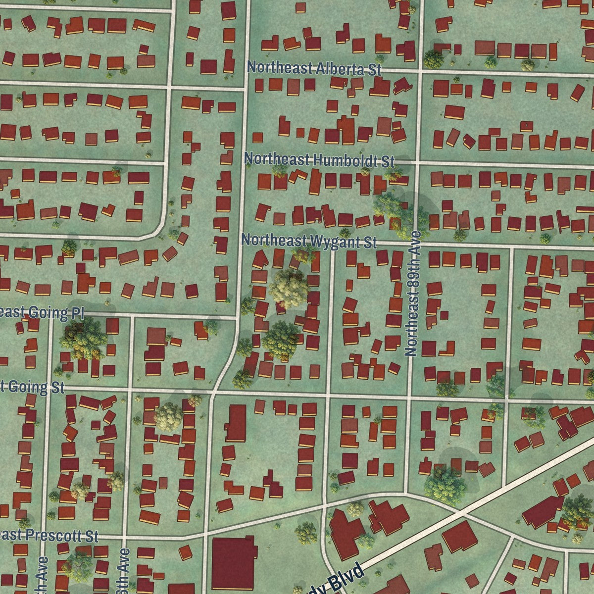 Close-up of the map of Sumner, Oregon print showing street and building detail