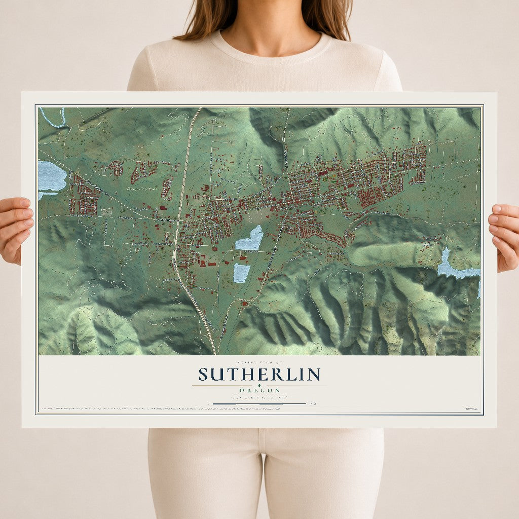 Map of Sutherlin, Oregon, 18 x 24 inch unframed archival matte print