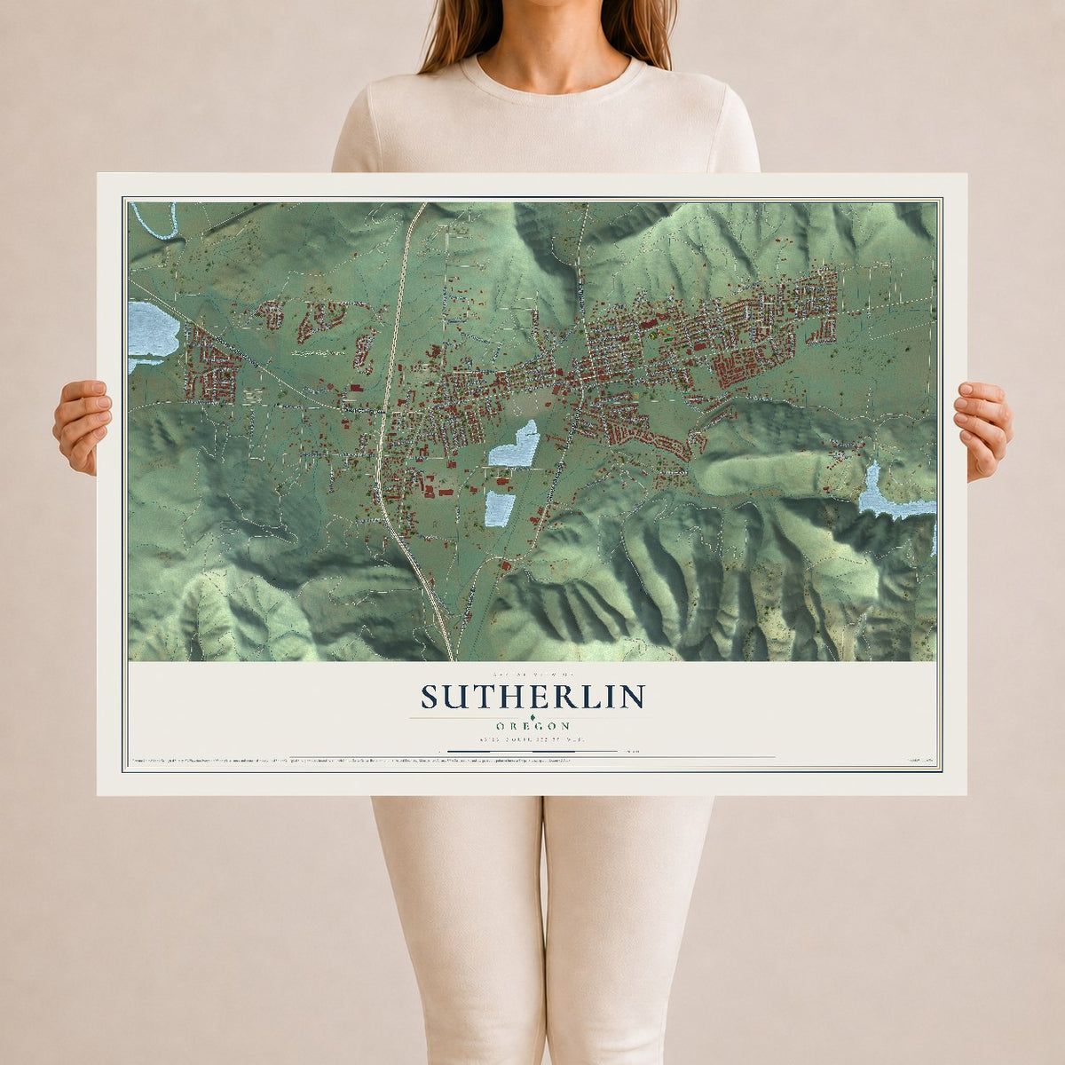 Map of Sutherlin, Oregon, 24 x 36 inch unframed archival matte print
