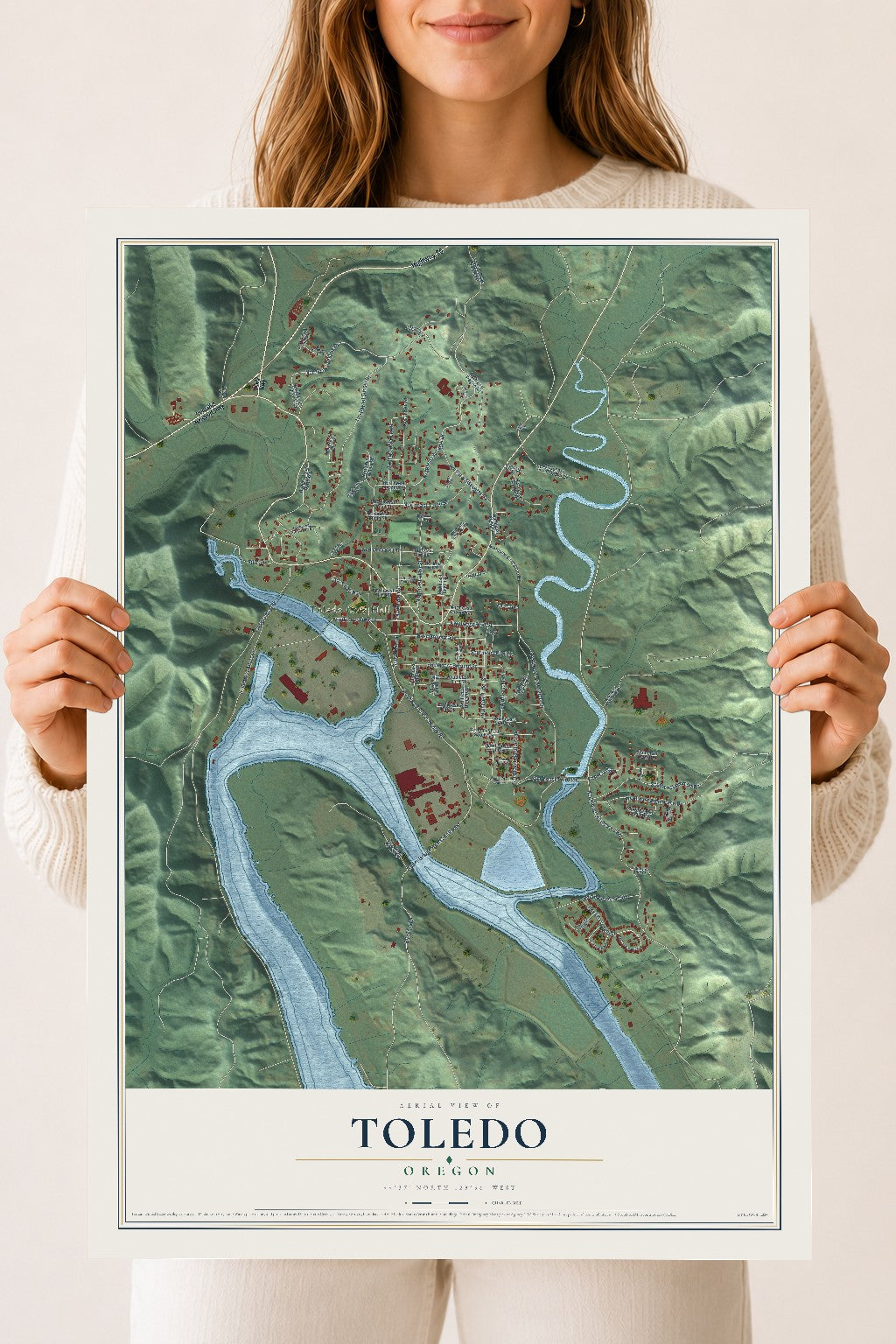 Map of Toledo, Oregon, 18 x 24 inch unframed archival matte print