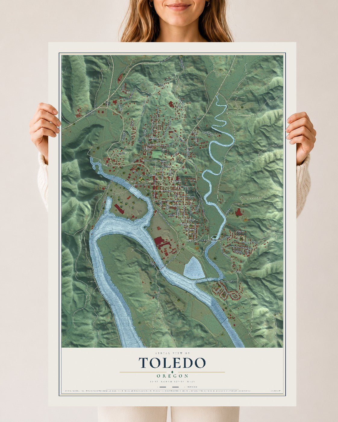 Map of Toledo, Oregon, 24 x 36 inch unframed archival matte print