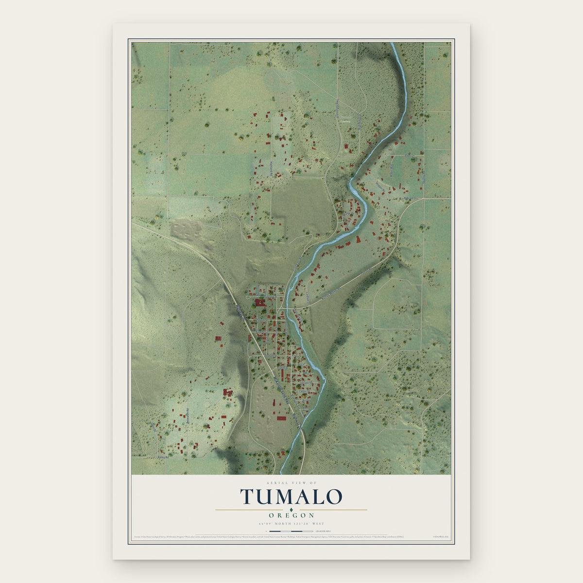 Tumalo, Oregon map print, the full design