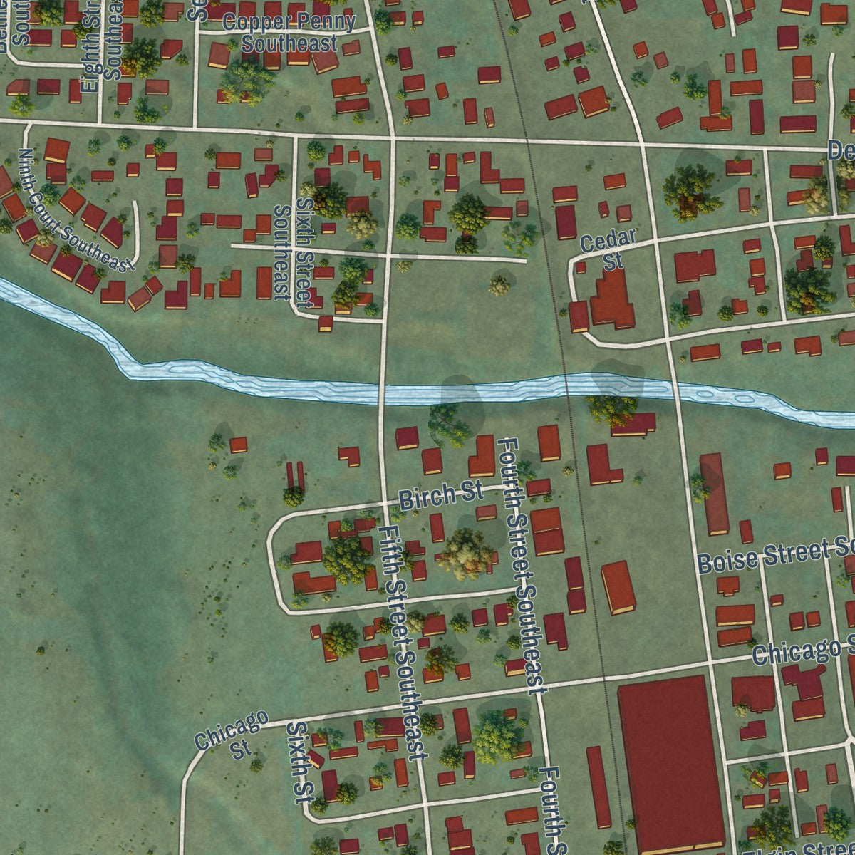 Second close-up of the map of Turner, Oregon print showing more streets and buildings