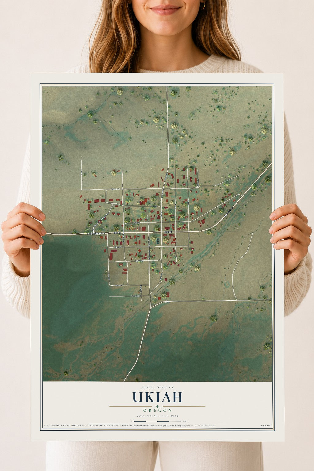 Map of Ukiah, Oregon, 18 x 24 inch unframed archival matte print