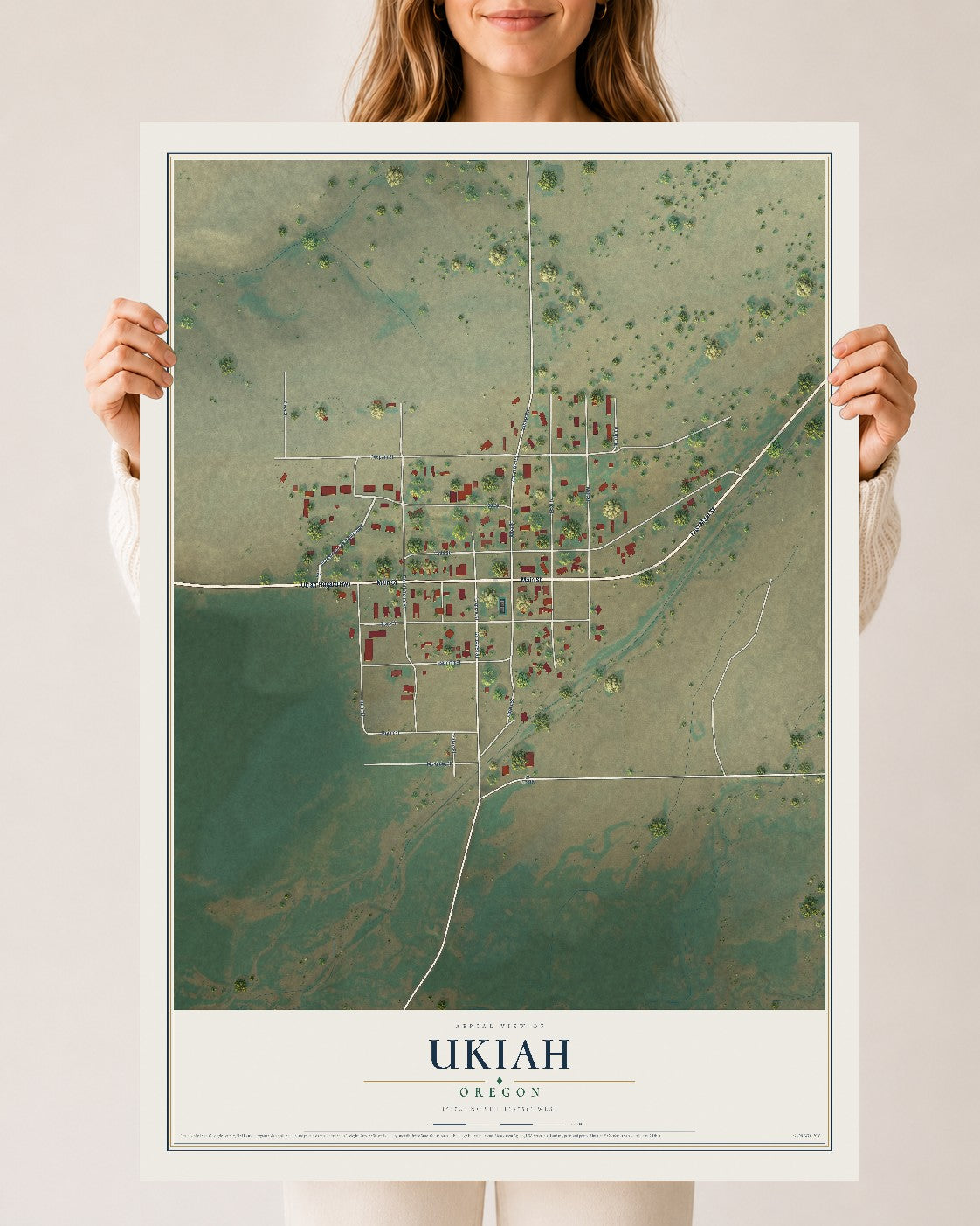 Map of Ukiah, Oregon, 24 x 36 inch unframed archival matte print