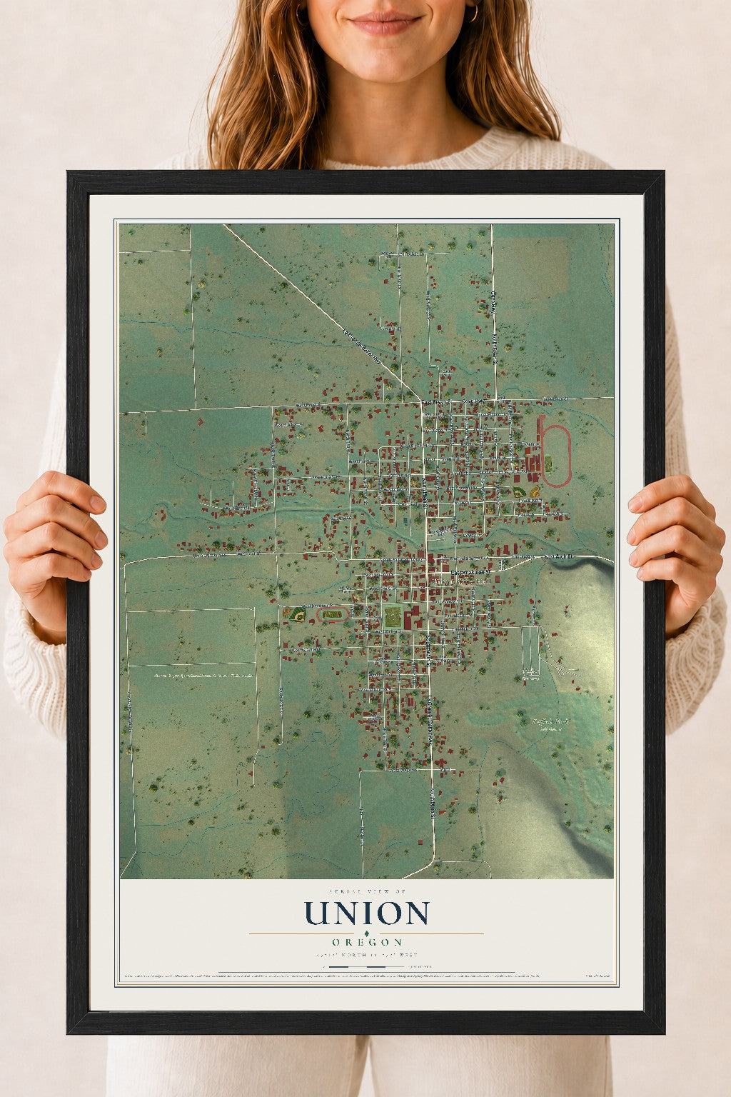 Map of Union, Oregon, 18 x 24 inch print in a black wood frame