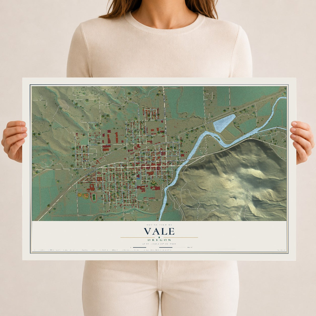 Map of Vale, Oregon, 12 x 18 inch unframed archival matte print