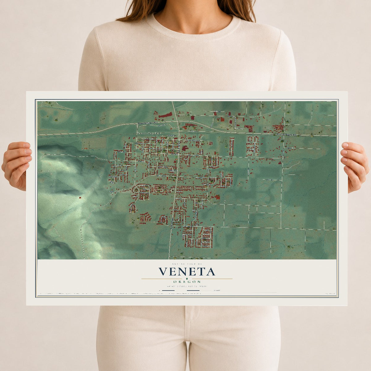 Map of Veneta, Oregon, 12 x 18 inch unframed archival matte print