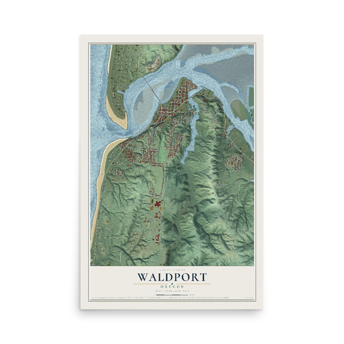 Map of Waldport, Oregon, 12 x 18 inch unframed archival matte print