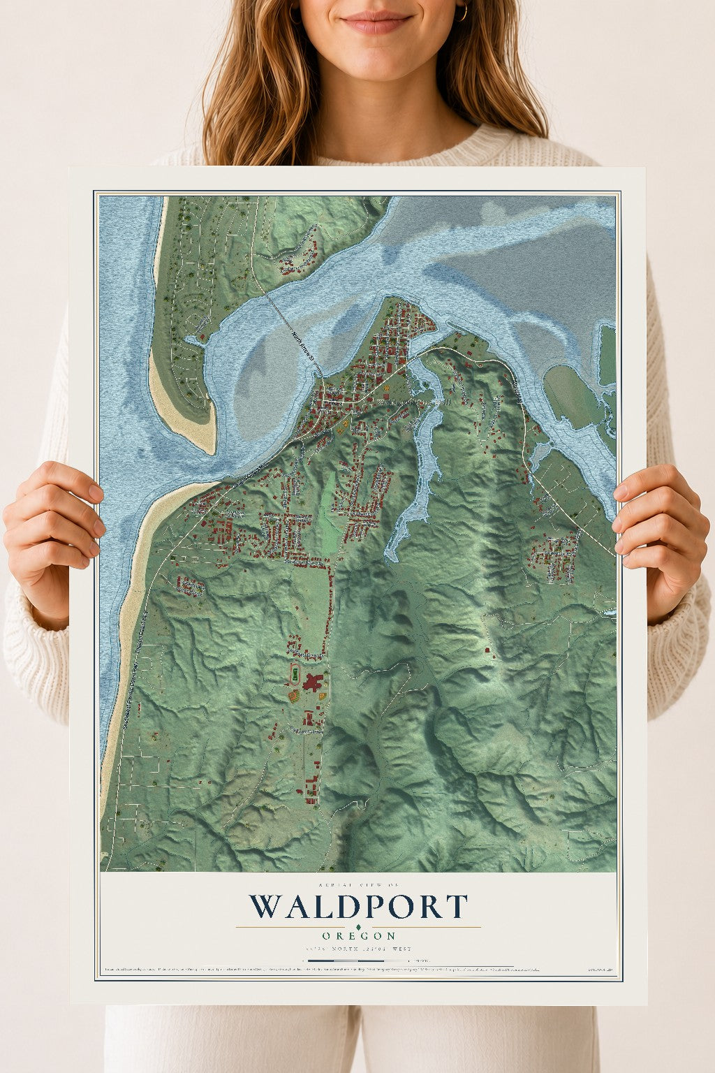 Map of Waldport, Oregon, 18 x 24 inch unframed archival matte print