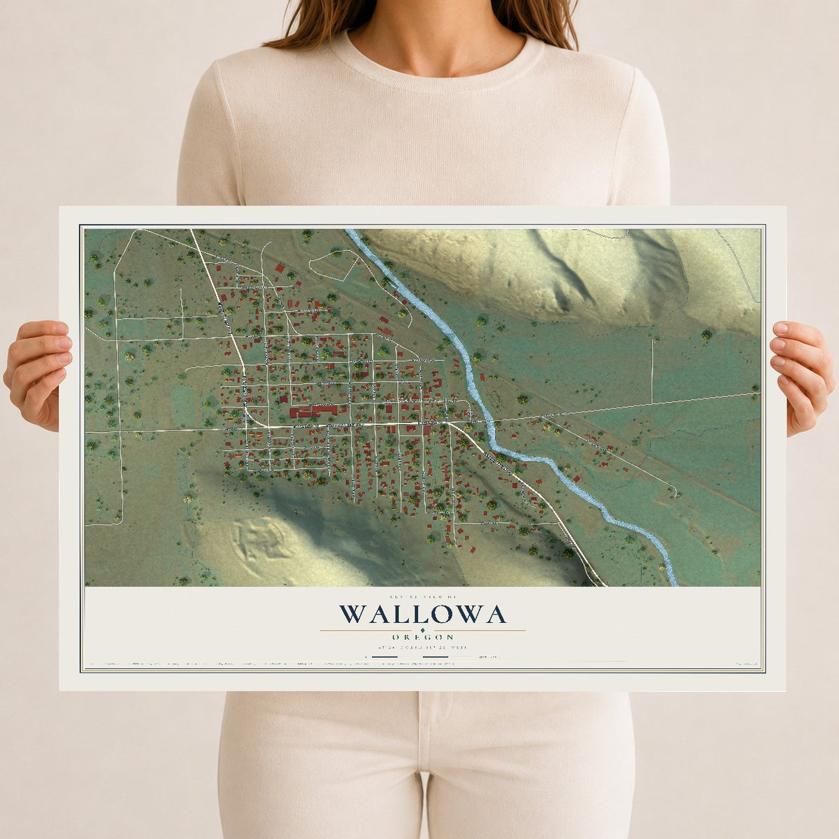 Map of Wallowa, Oregon, 12 x 18 inch unframed archival matte print
