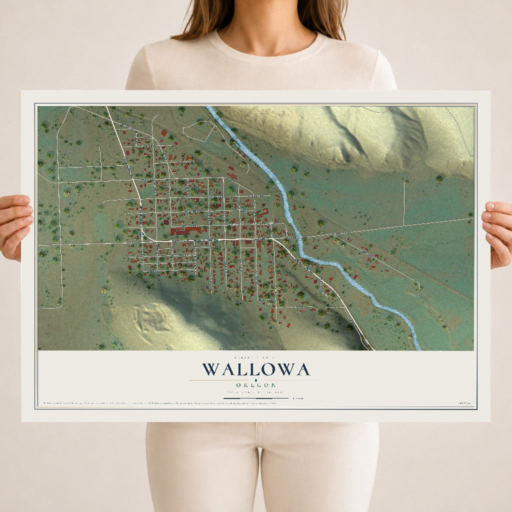 Map of Wallowa, Oregon, 18 x 24 inch unframed archival matte print