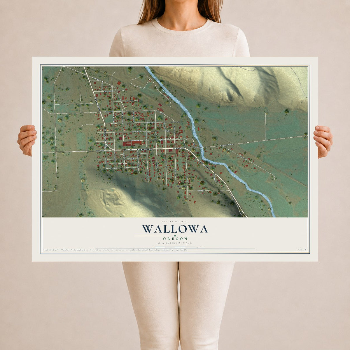 Map of Wallowa, Oregon, 24 x 36 inch unframed archival matte print