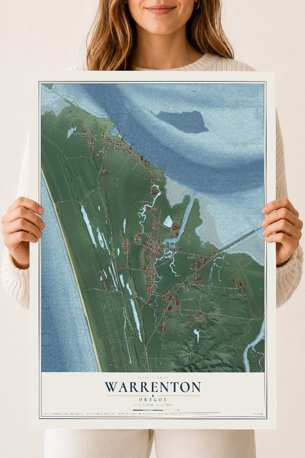 Map of Warrenton, Oregon, 18 x 24 inch unframed archival matte print