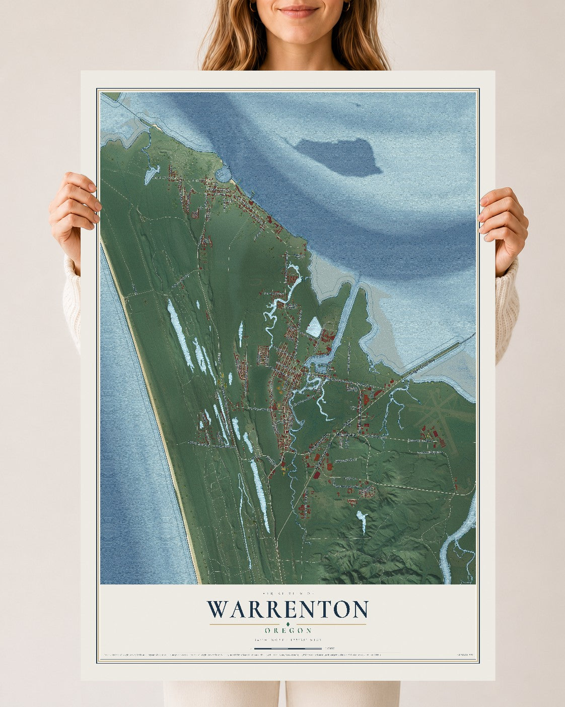 Map of Warrenton, Oregon, 24 x 36 inch unframed archival matte print