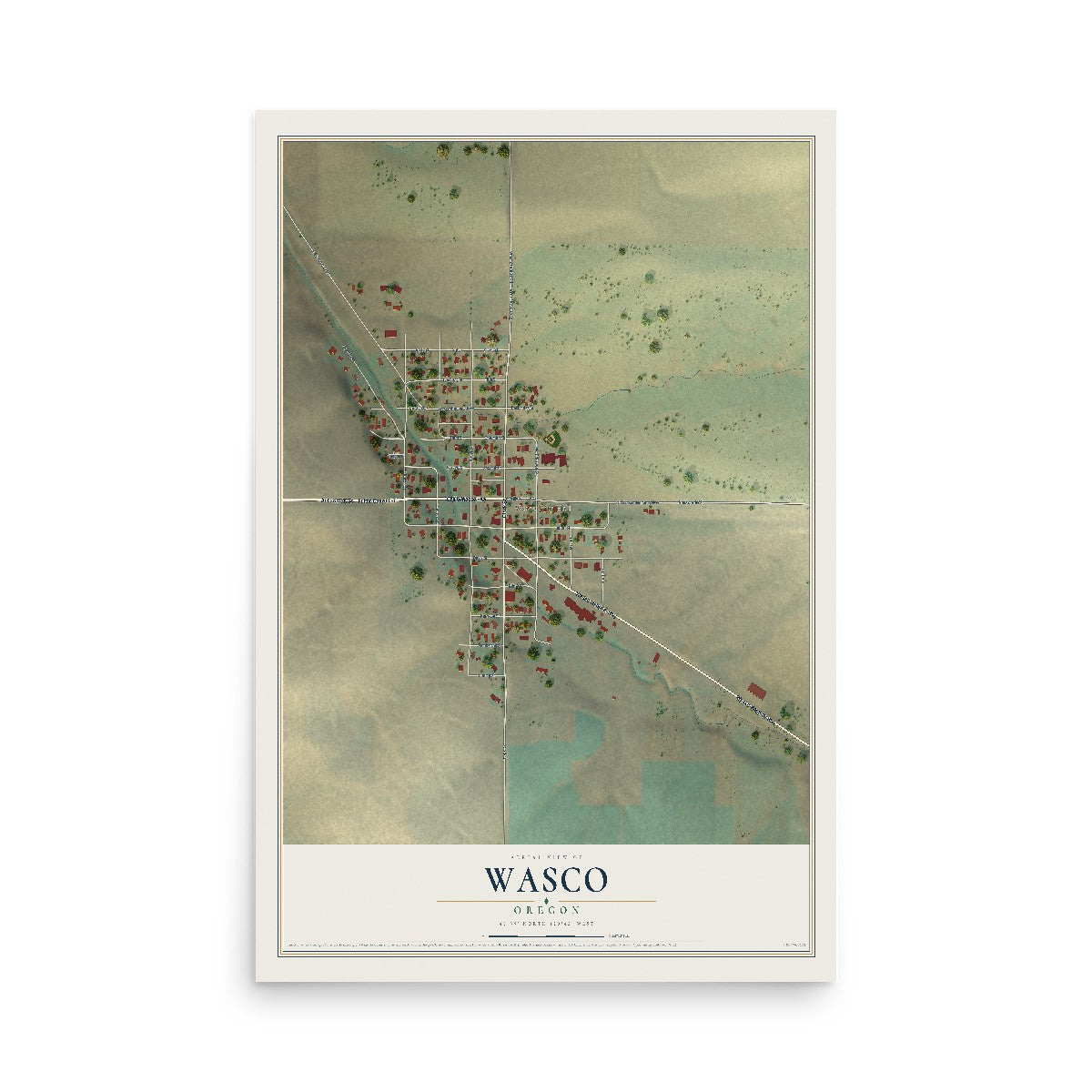 Map of Wasco, Oregon, 12 x 18 inch unframed archival matte print