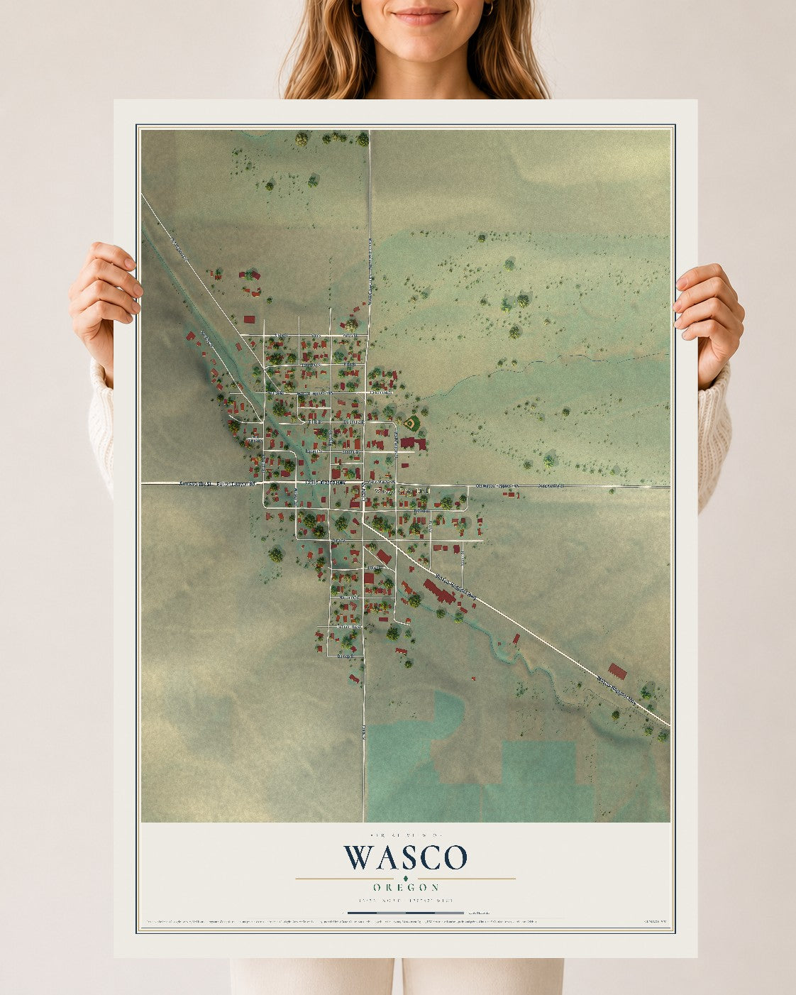 Map of Wasco, Oregon, 24 x 36 inch unframed archival matte print