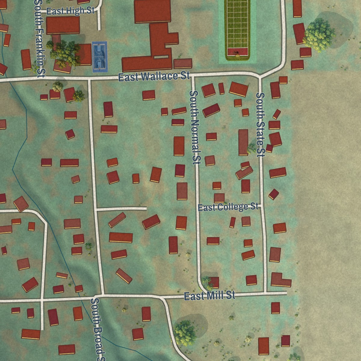 Close-up of the map of Weston, Oregon print showing street and building detail
