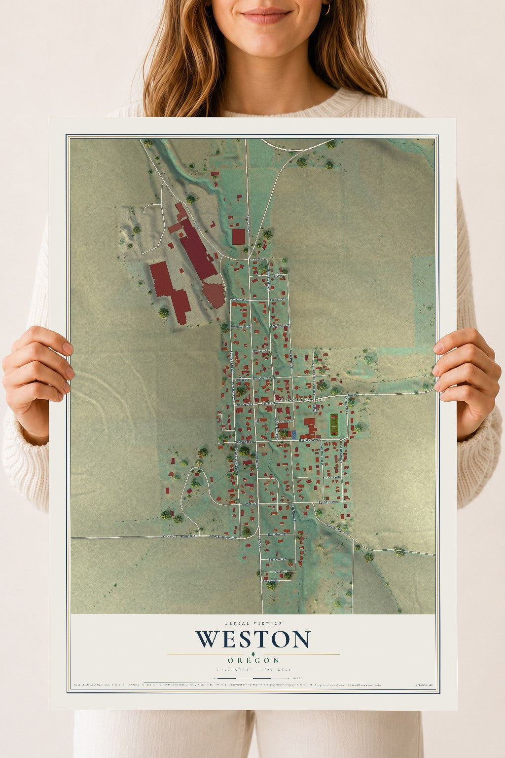Map of Weston, Oregon, 18 x 24 inch unframed archival matte print