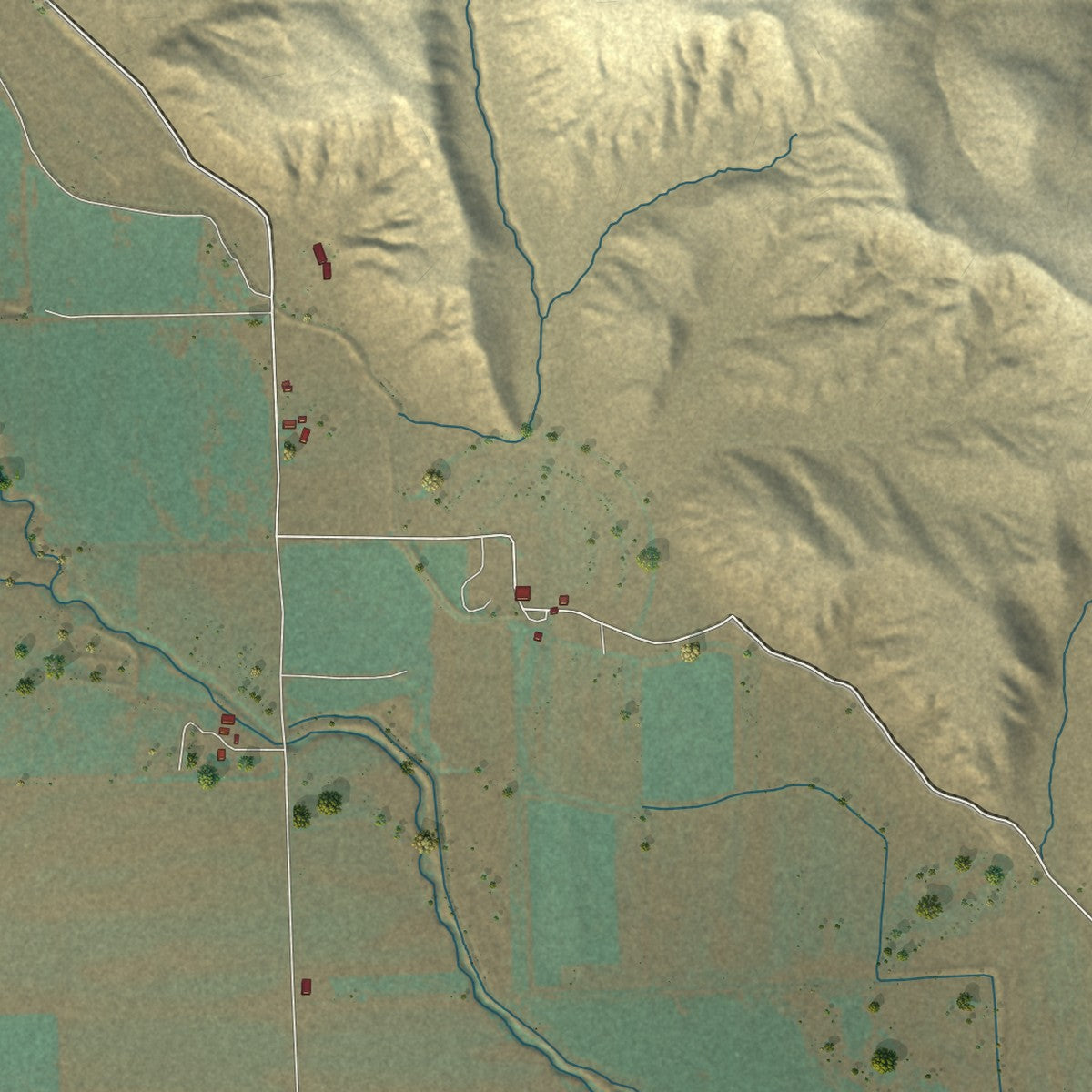 Close-up of the map of Willowcreek, Oregon print showing street and building detail