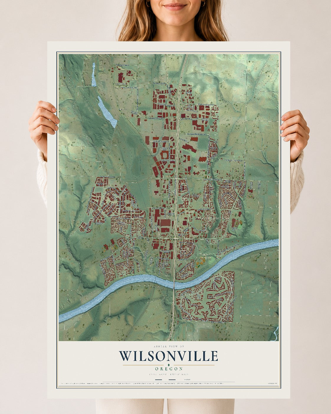 Map of Wilsonville, Oregon, 24 x 36 inch unframed archival matte print