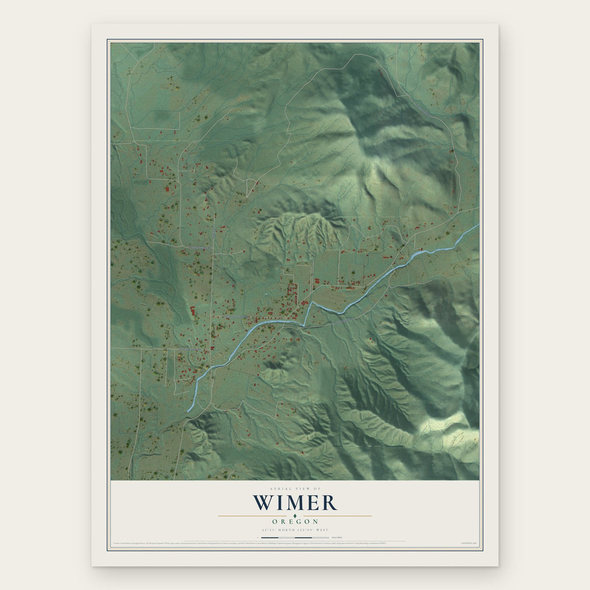 Wimer, Oregon map print, the full design